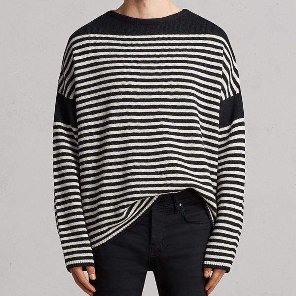 All Saints Striped Black and White Oversized Sweater